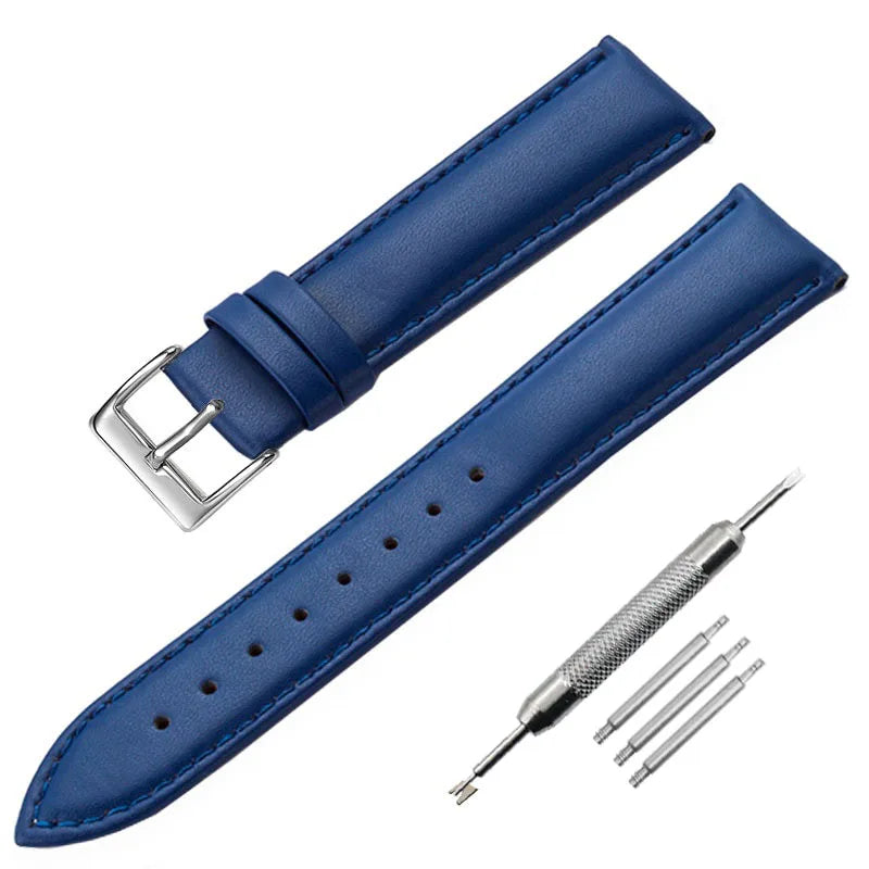 Soft Leather Watch Strap 8–24mm for Men & Women (Purple, Green, Blue)
