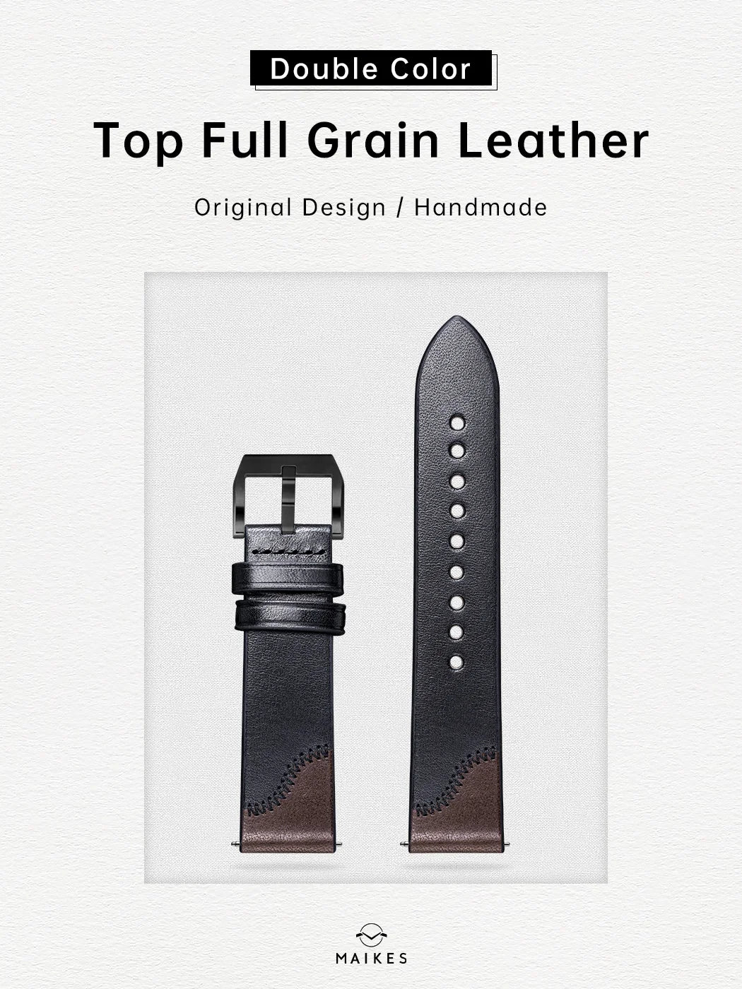 Maikes Handmade New Design Double Color Watch Band, Quick Release, Top Full Grain Leather Strap With Rose Gold Buckle