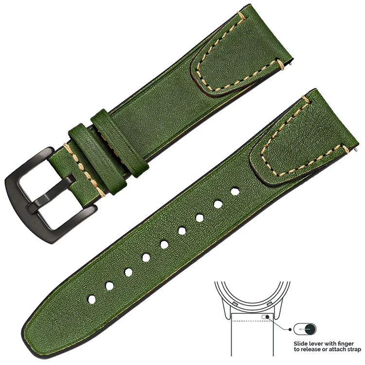 op Grain Genuine Leather Watch Band 20mm 22mm (Quick Release)