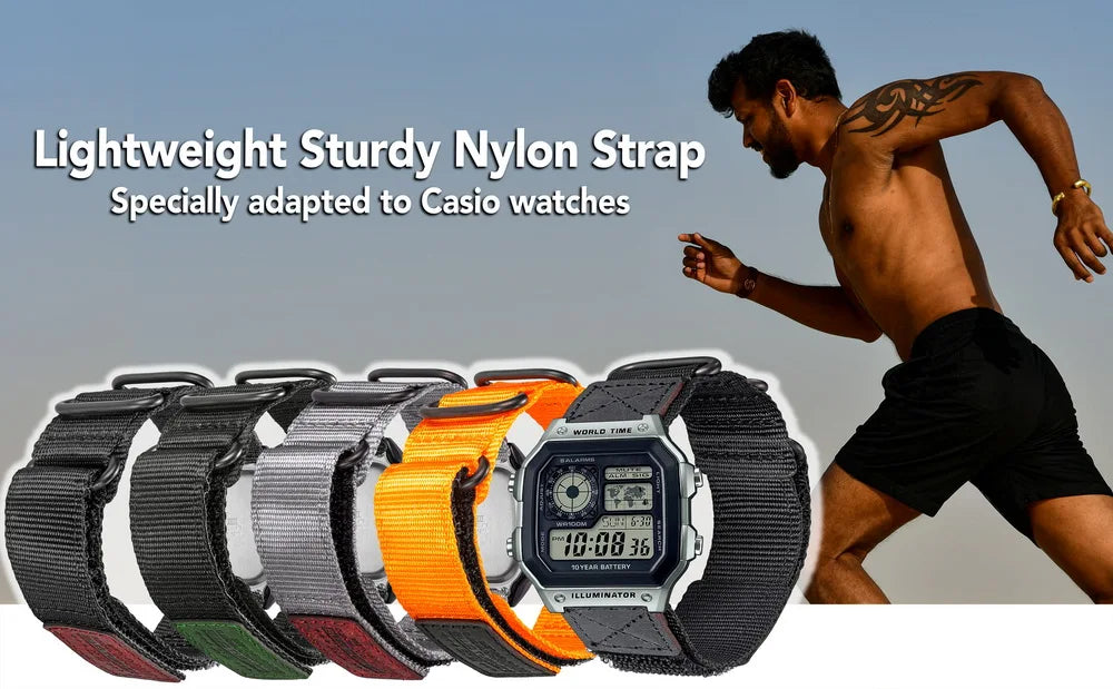 HEMSUT For Casio Watch Band Nylon Leather 18mm Sports Replace Straps Compotible With Gshock AE1200 /1300/W-218H