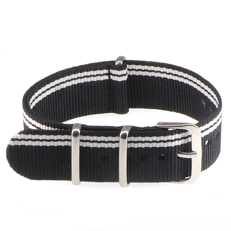 Striped Nylon Watch Strap with Silver Buckle (16-22mm)