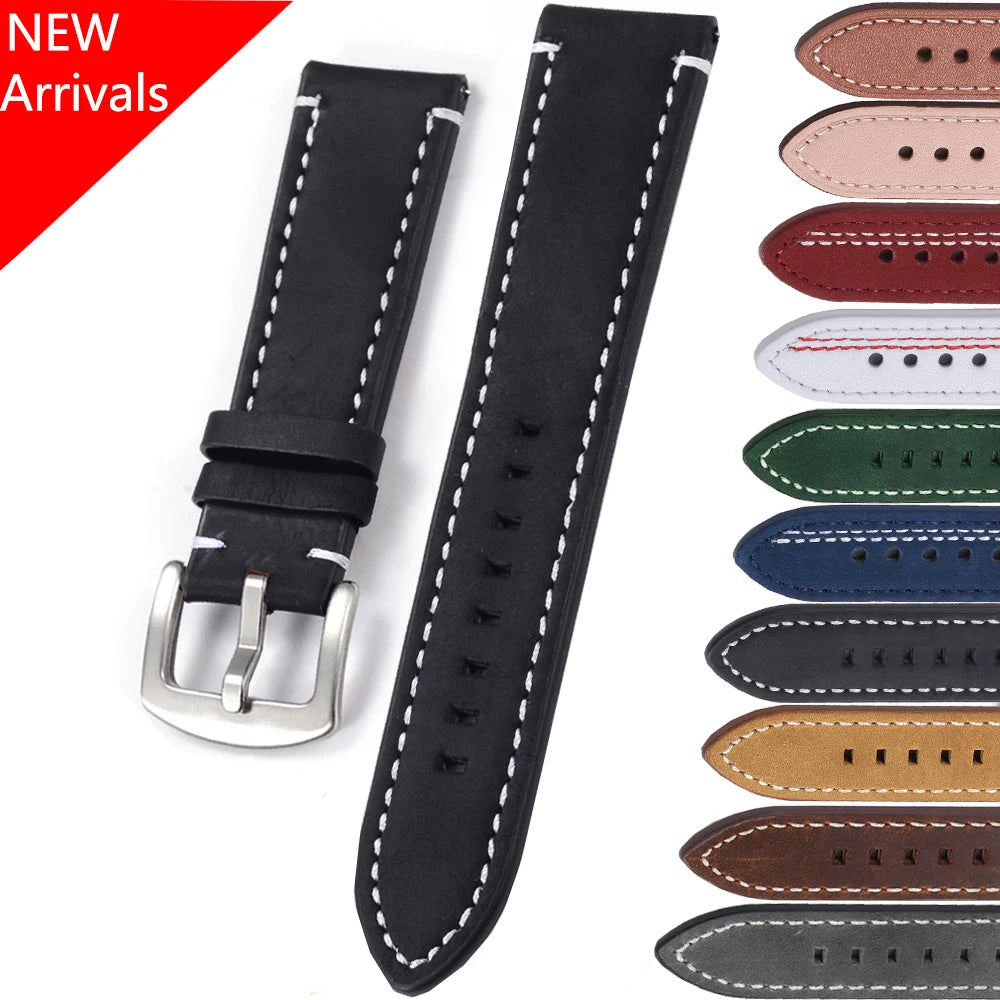 Genuine Leather Quick Release Watch Band 20–22mm for Huawei & Samsung Galaxy 45/46mm