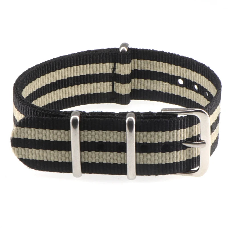Striped Nylon Watch Strap with Silver Buckle (16-22mm)