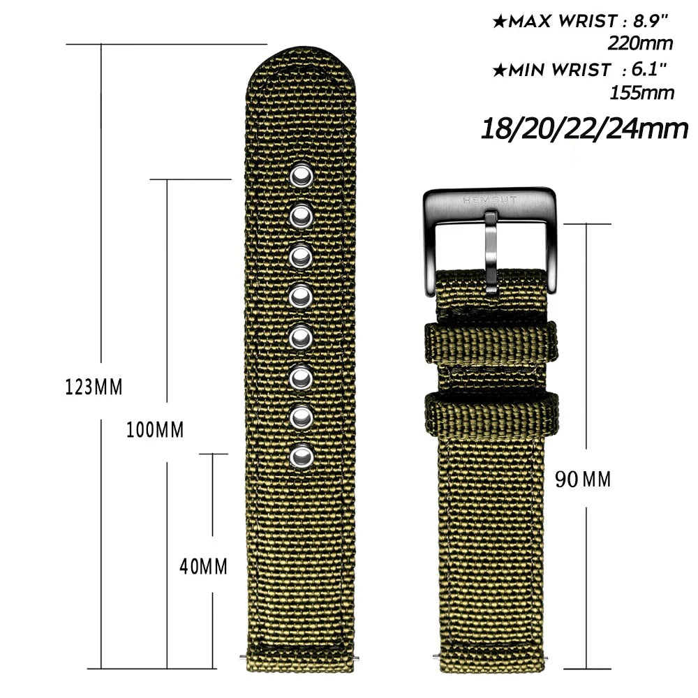 HEMSUT Nylon Quick-Release Military Watch Band (18-24mm)