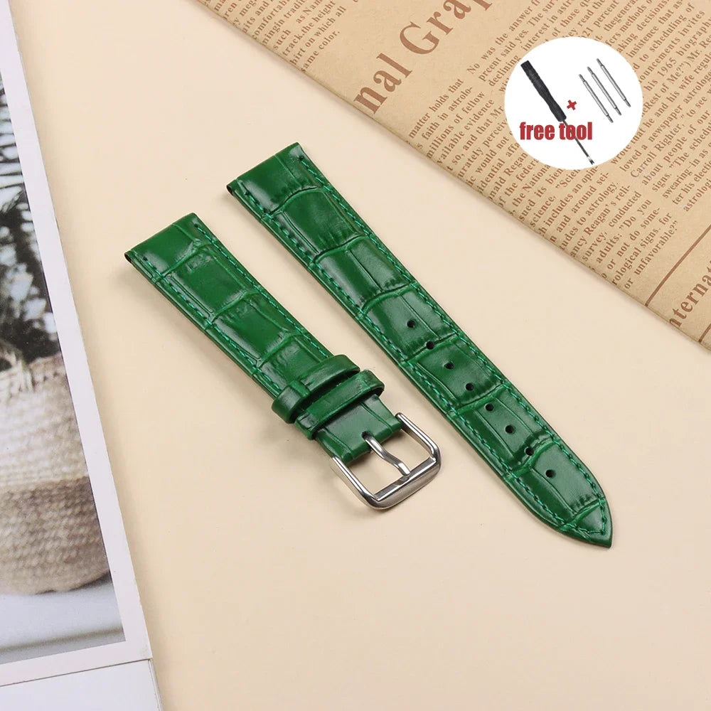 Watch Band Crocodile Pattern Leather Strap 16mm 18mm 20mm 22mm 23mm 24mm Women Mens Replacement Universal Bracelet