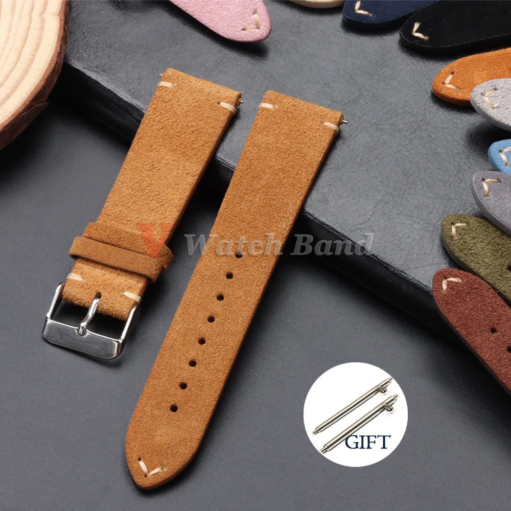 Quick Release Soft Suede Leather Watch Strap (14–22mm)