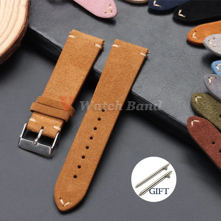 Quick Release Soft Suede Leather Watch Strap (14–22mm)