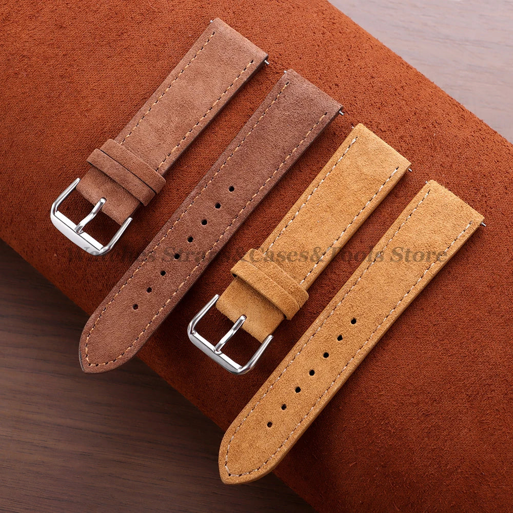 Vintage Suede Cowhide Leather Watch Strap (18–22mm, Quick Release)
