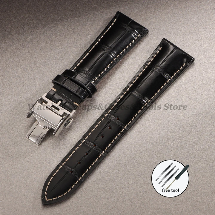 18mm 19mm 20mm 21mm 22mm Cowhide Leather Watch Strap for Longines Watch Bracelet Universal Butterfly Clasp Wristband Replacement