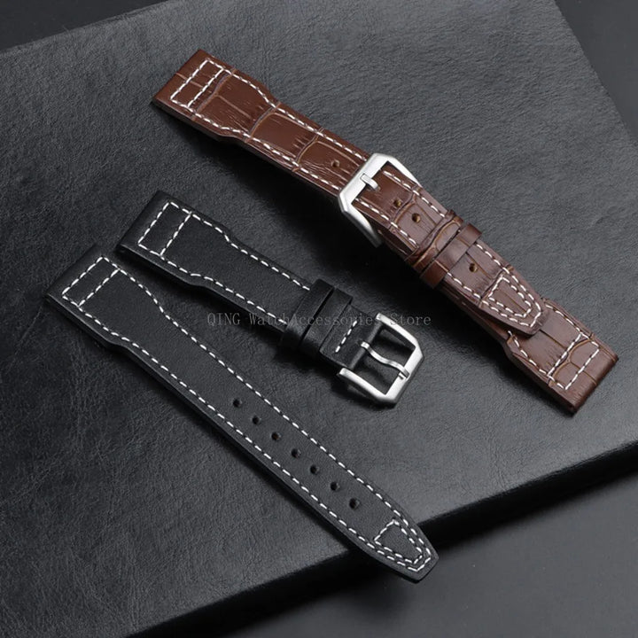 Genuine Cowhide Leather Strap for IWC Pilot – 20/21/22mm, Folding Buckle