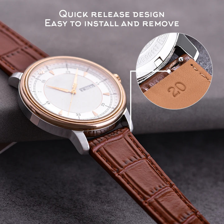 High Quality Classic Bamboo Leather Watch Strap 16/18/19/20/21/22mm Quick Release Watchbands Unisex Smart Leather Wristbands