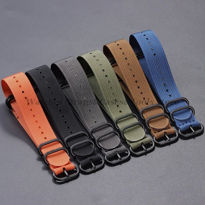 Sailcloth Nylon Watch Strap with Ring Buckle (18–24mm)