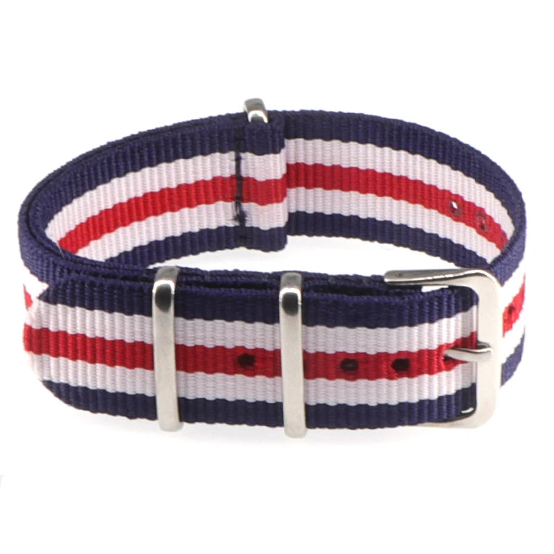 Striped Nylon Watch Strap with Silver Buckle (16-22mm)