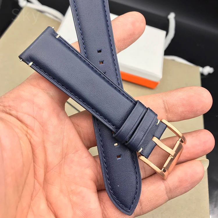 Genuine Leather Watch Strap for Fossil (22/24mm, Dark Blue)