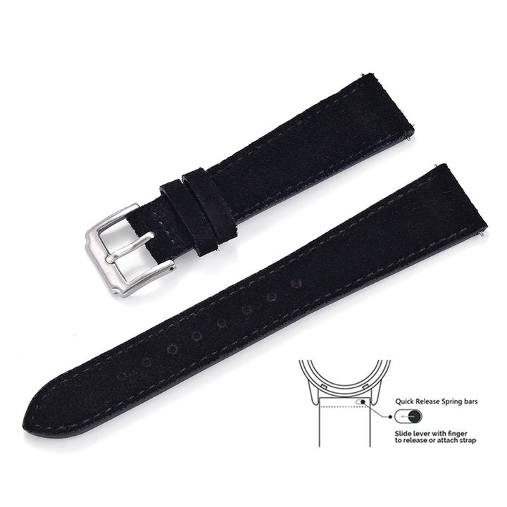 Premium Grade Quick Release Suede Leather Watch Strap Vintage Classic Leather Watchbands 18mm 19mm 20mm 22mm