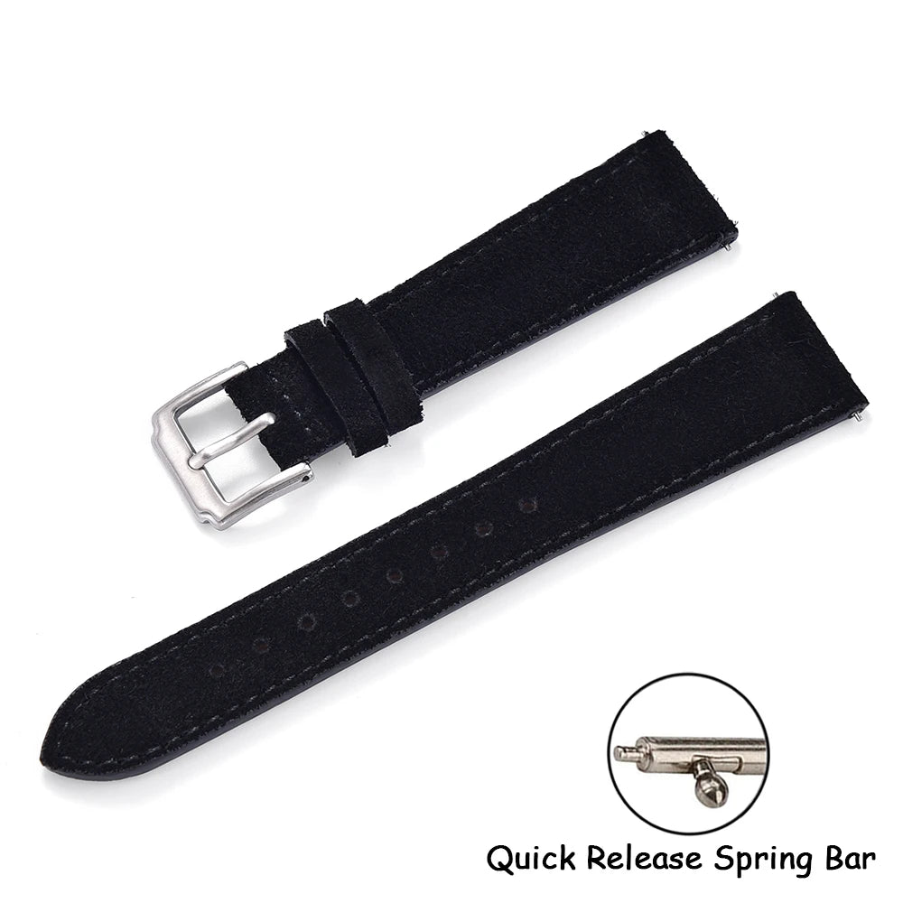 Soft Suede Leather Watch Strap – Quick Release, 18–22mm, Grey Vintage