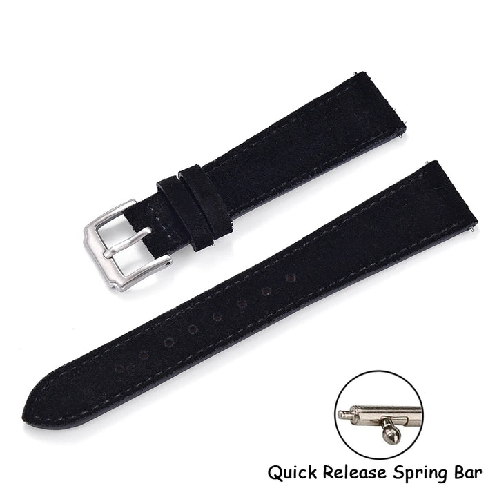Soft Suede Leather Watch Strap – Quick Release, 18–22mm, Grey Vintage