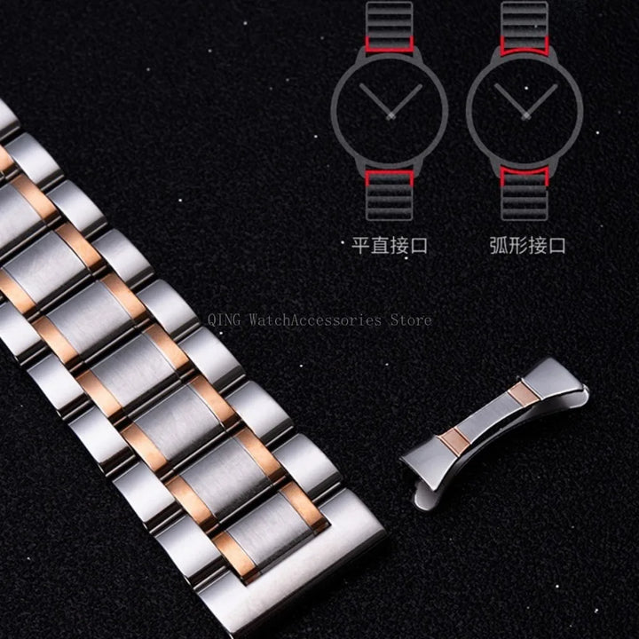 Curved End Solid Stainless Steel Watch Strap – Universal with Butterfly Buckle
