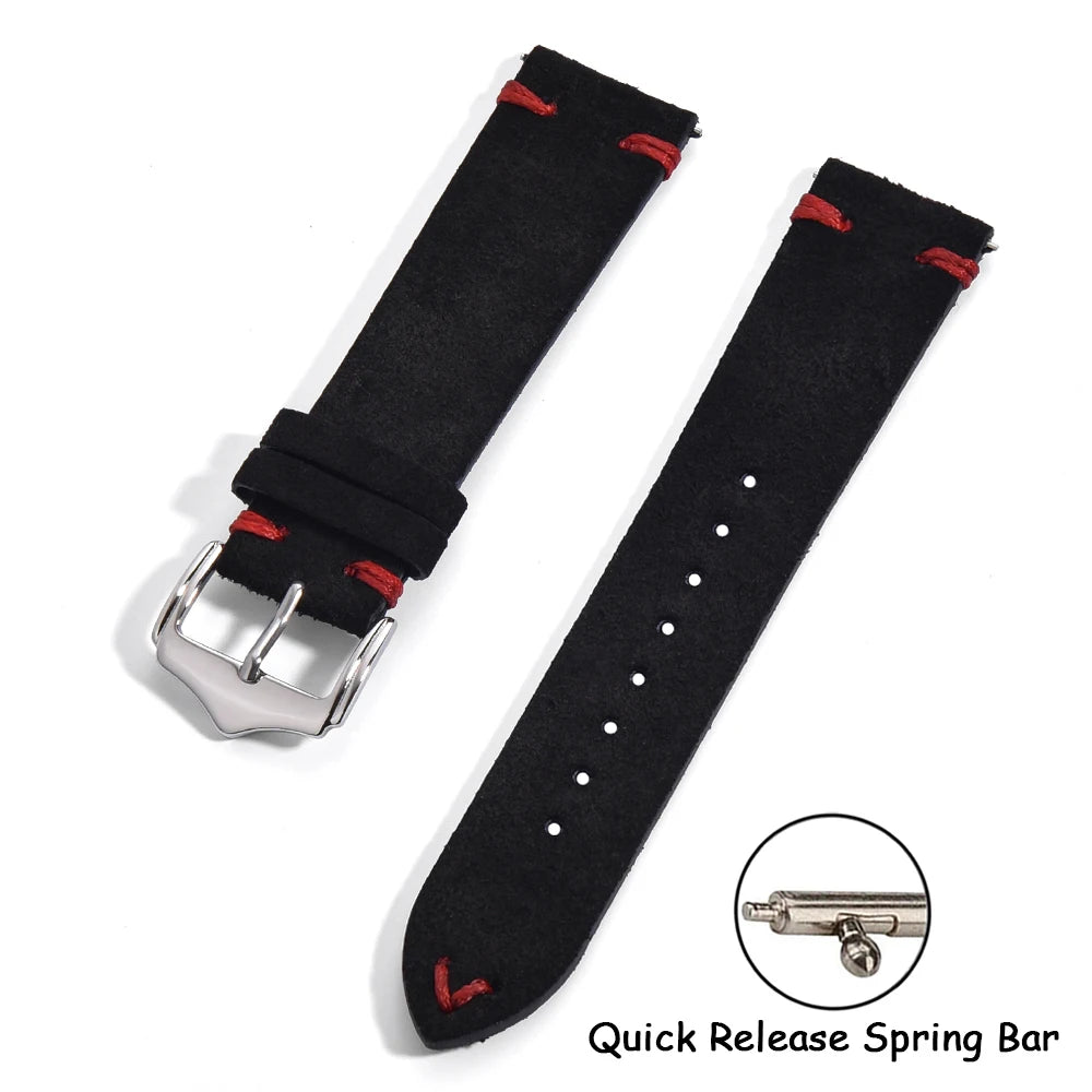 Vintage Suede Leather Watch Strap – 20-22mm Quick Release
