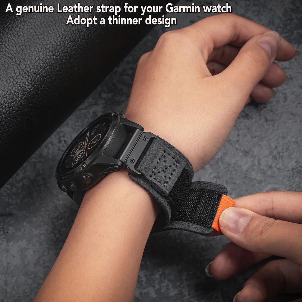 HEMSUT For Garmin Leather Watch Band Quickfit 20 22 26mm Retro Wrist Strap Compatible with Fenix/ Marq/EPIX /Instinct /Tactix