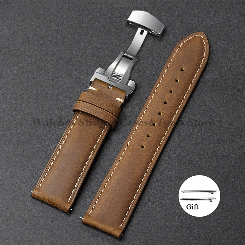 Cowhide Leather Watch Band 14–24mm (Quick Release, Butterfly Buckle) for