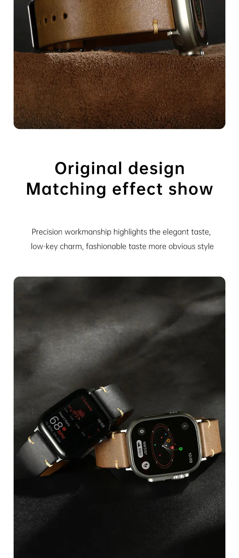 Leather Watch Band for Apple Watch, Ultra 49mm, Series 10 9, 8, 7, SE, 45mm, 44mm, 41mm, 40mm, Vegetable Tanned Leather Strap