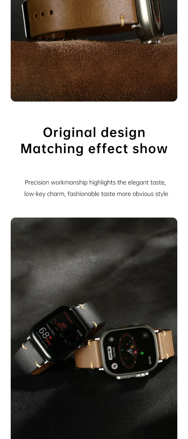 Leather Watch Band for Apple Watch, Ultra 49mm, Series 10 9, 8, 7, SE, 45mm, 44mm, 41mm, 40mm, Vegetable Tanned Leather Strap