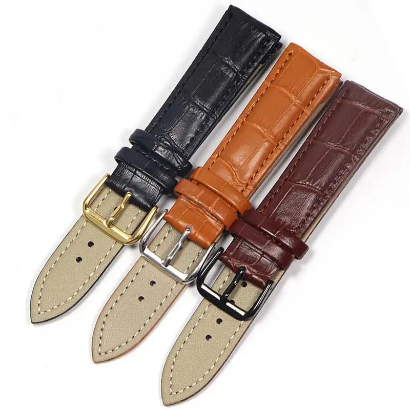 Genuine Leather Watch Strap with Steel Pin Buckle (12-24mm)