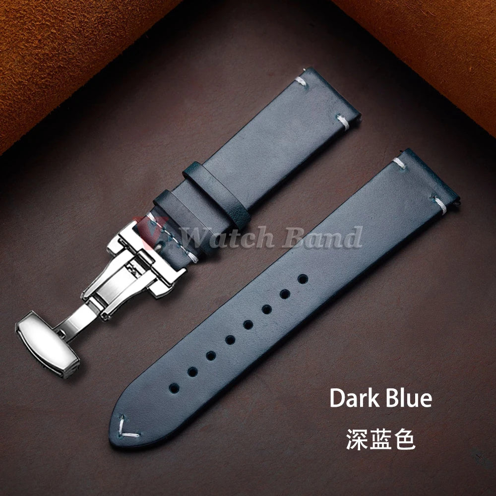 Seiko Vintage Oil Wax Leather Watch Strap – 18–24mm, Butterfly Buckle