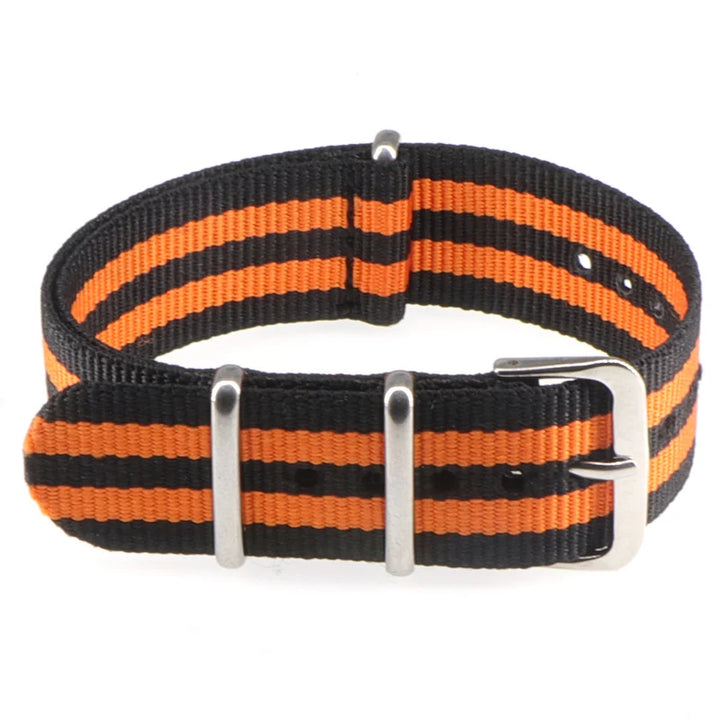 Striped Nylon Watch Strap with Silver Buckle (16-22mm)
