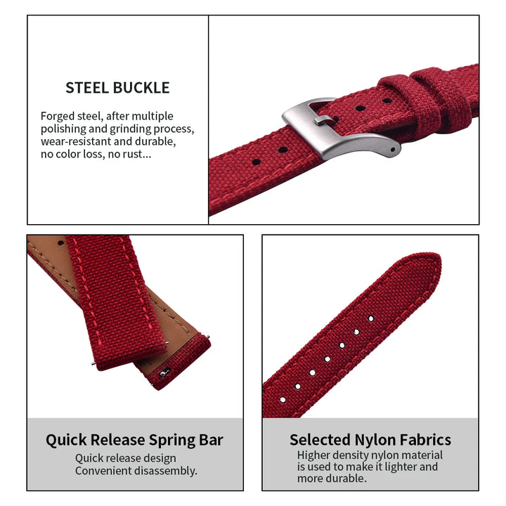 Sailcloth Leather Watch Strap – 18-22mm Quick Release