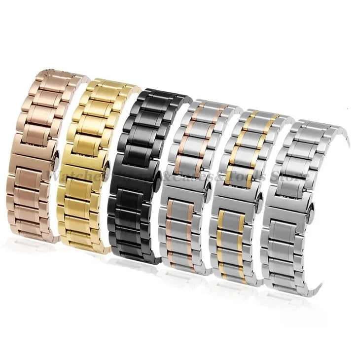 Curved-End Stainless Steel Watch Strap – 12–24mm, Butterfly Clasp