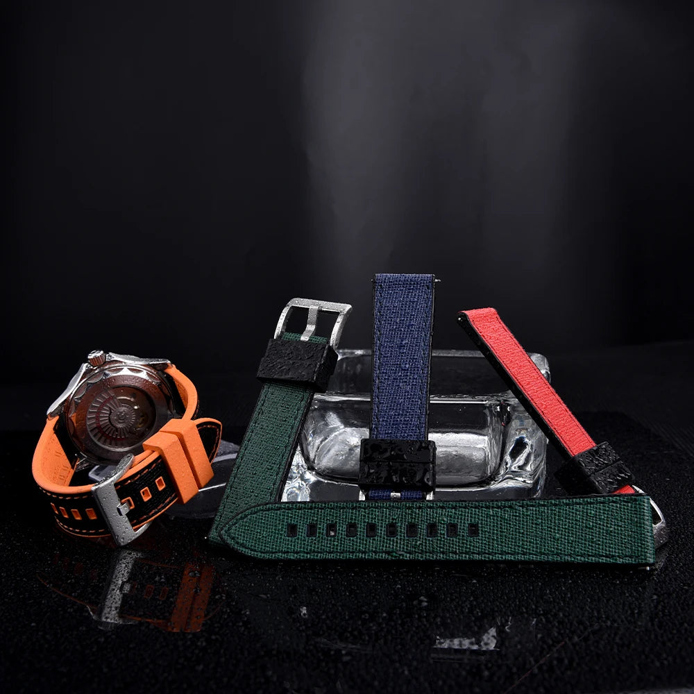 JUELONG New Design FKM Watch Strap 20mm 22mm Quick Release Hybrid Fluoro Rubber Saffiano Leather Watchbands
