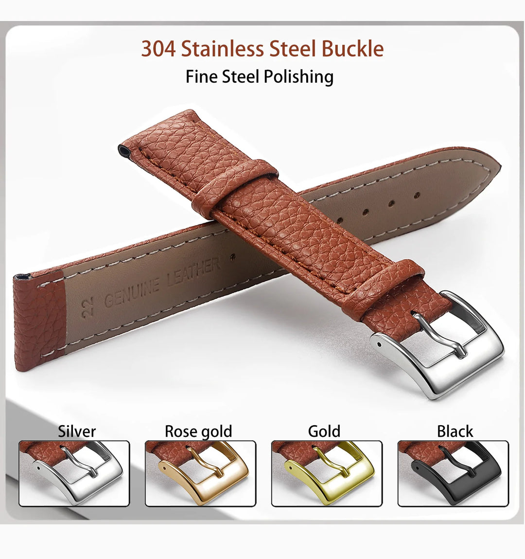 Genuine Leather Watch Strap – 12–24mm with Tool