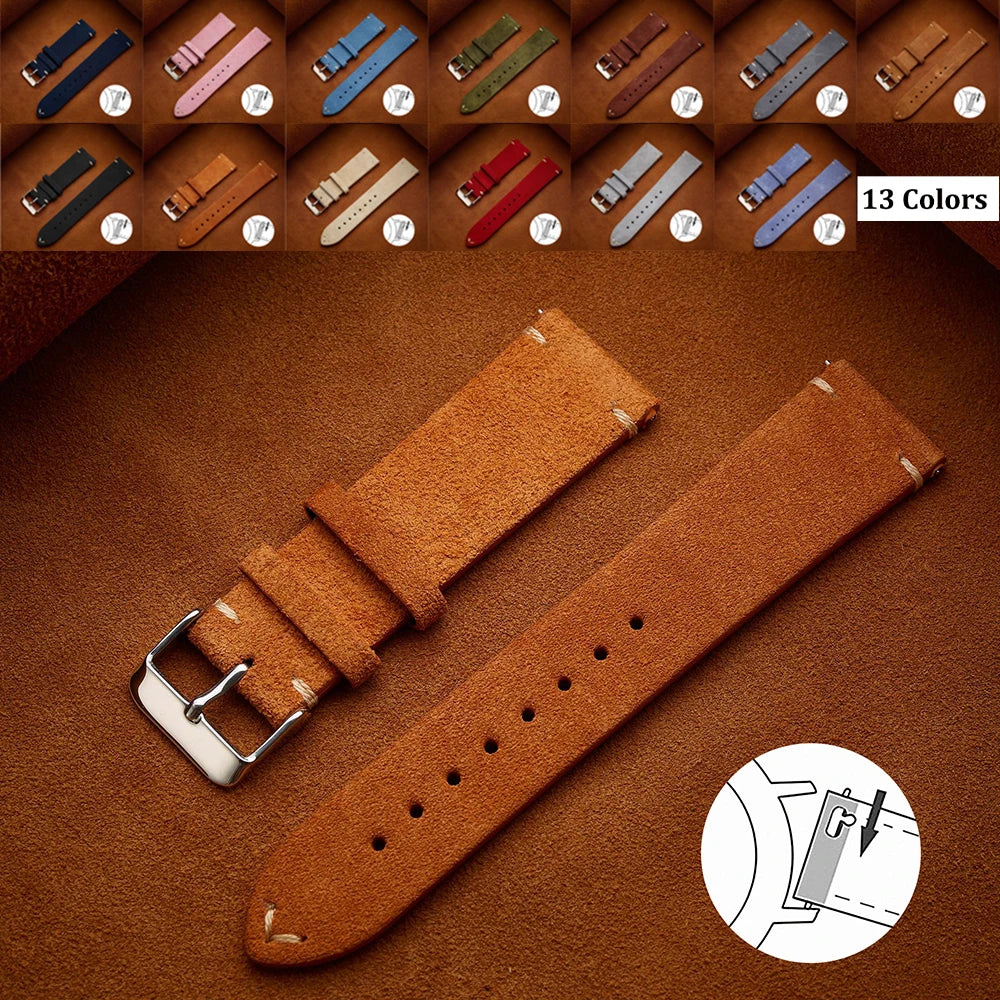 Soft Suede & Calfskin Watch Band 16–22mm (Quick Release, Brown)