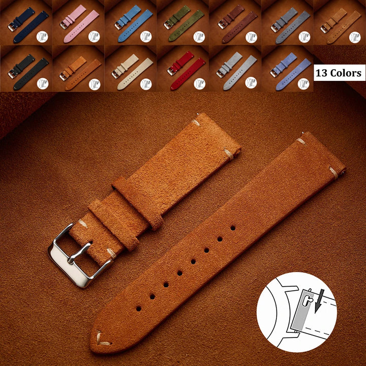 Soft Suede & Calfskin Watch Band 16–22mm (Quick Release, Brown)
