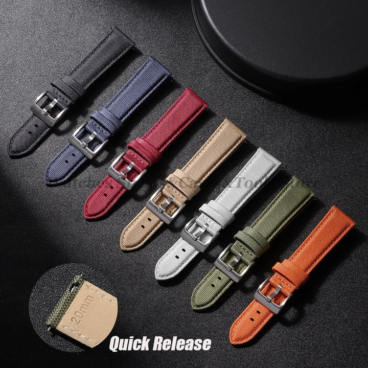Nylon & Leather Hybrid Watch Strap (20/22mm, Quick Release)