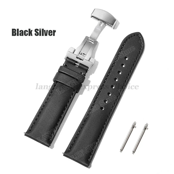 Sailcloth Nylon & Leather Watch Strap – 20/22mm, Omega & Huawei, Green