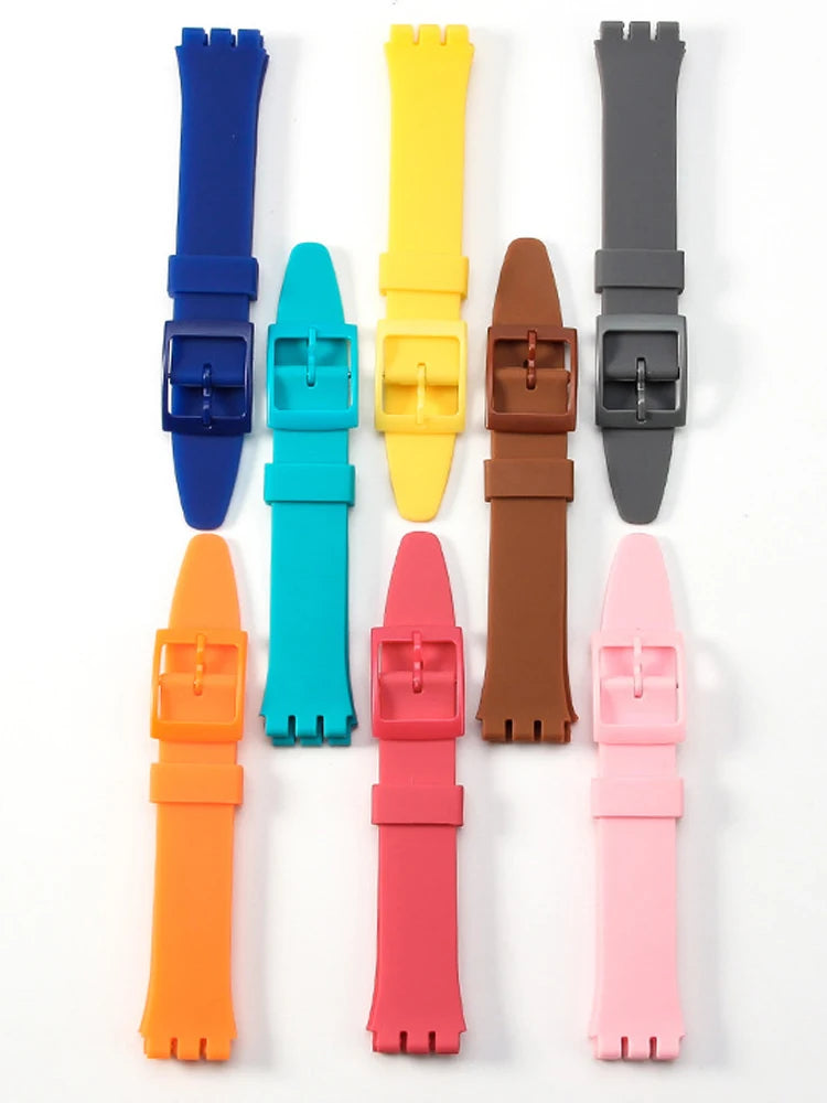 Colorful Silicone Rubber Watch Strap for Swatch (16–20mm)