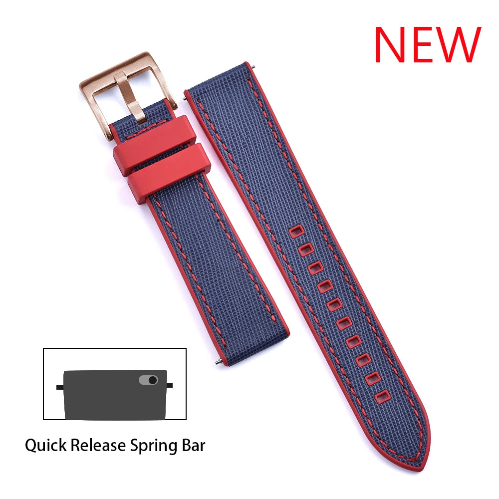 JUELONG New Design FKM Watch Strap 20mm 22mm Quick Release Hybrid Fluoro Rubber Saffiano Leather Watchbands