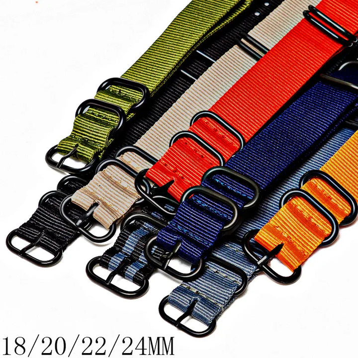 Multicolor Nylon Watch Strap 18–24mm (Black Buckle)