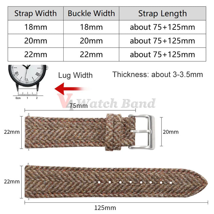 Vintage Cowhide Nylon Watch Strap 18/20/22mm