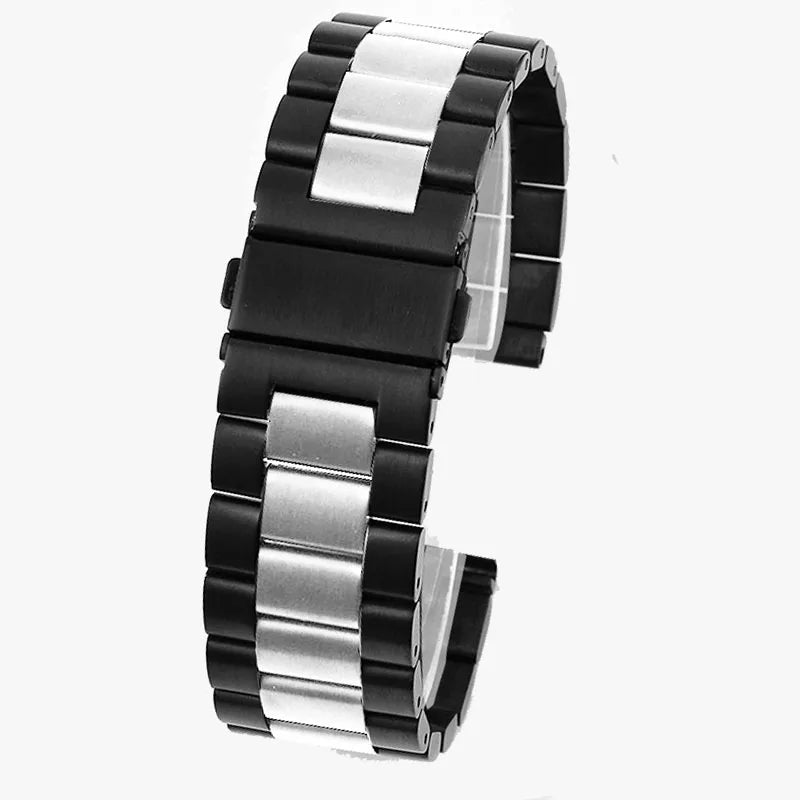 Black & White Steel Watch Band 20–24mm for Samsung Gear S3–S5 (46/42mm)