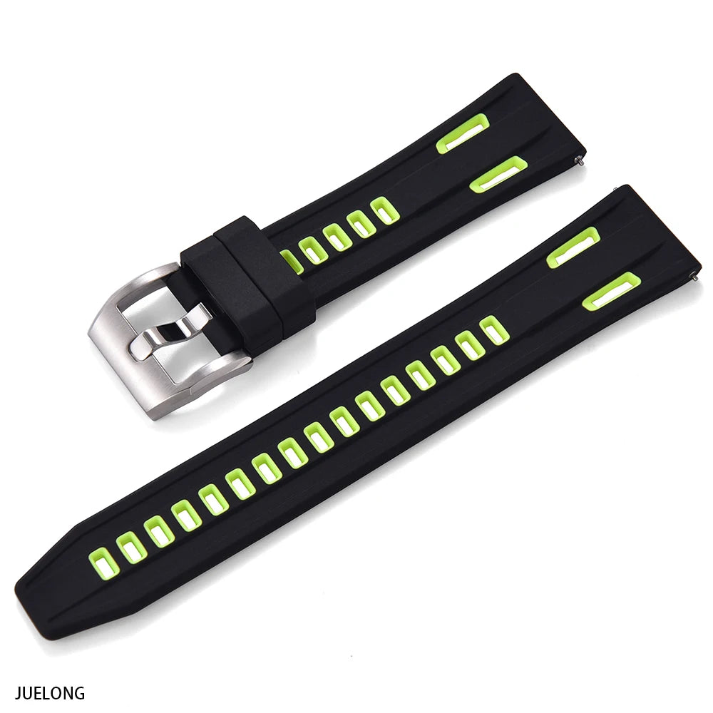 JUELONG Dual Color High-Density Silicone Watch Strap 20/22mm Quick Release