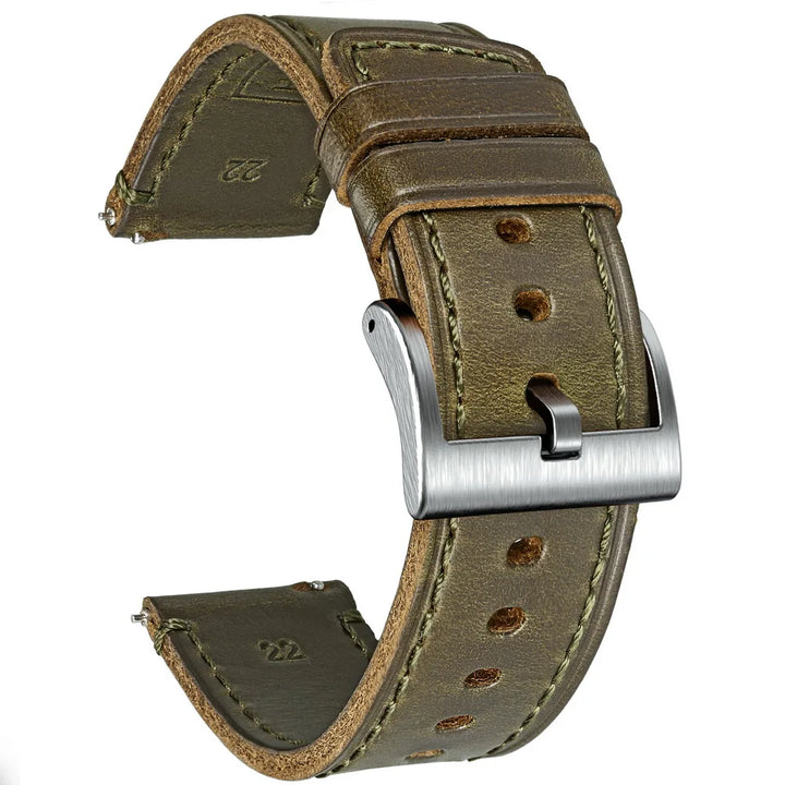 HEMSUT Genuine Horween Leather Watch Strap – Quick Release, 18–24mm Vintage Band for Men