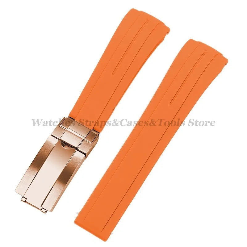 Curved Rubber Watch Strap for Rolex Daytona/Submariner – 20–22mm, Silicone