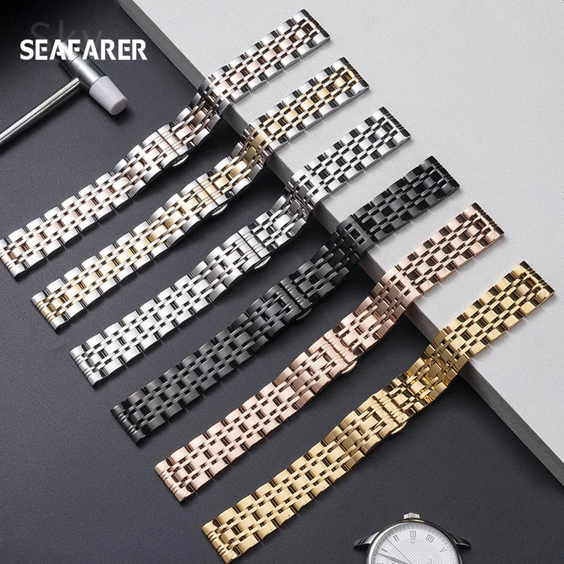 Stainless Steel Watch Strap for Tissot – 14–20mm, Silver & Rose Gold