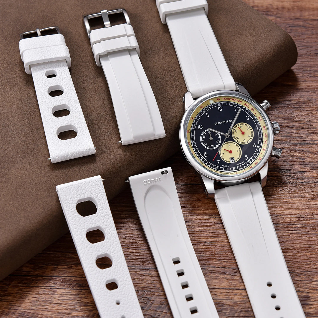 JUELONG New Tropical Waffle CTS White FKM Watch Strap Quick Release 20mm 22mm Fluororubber Traditional Diving Watch Band