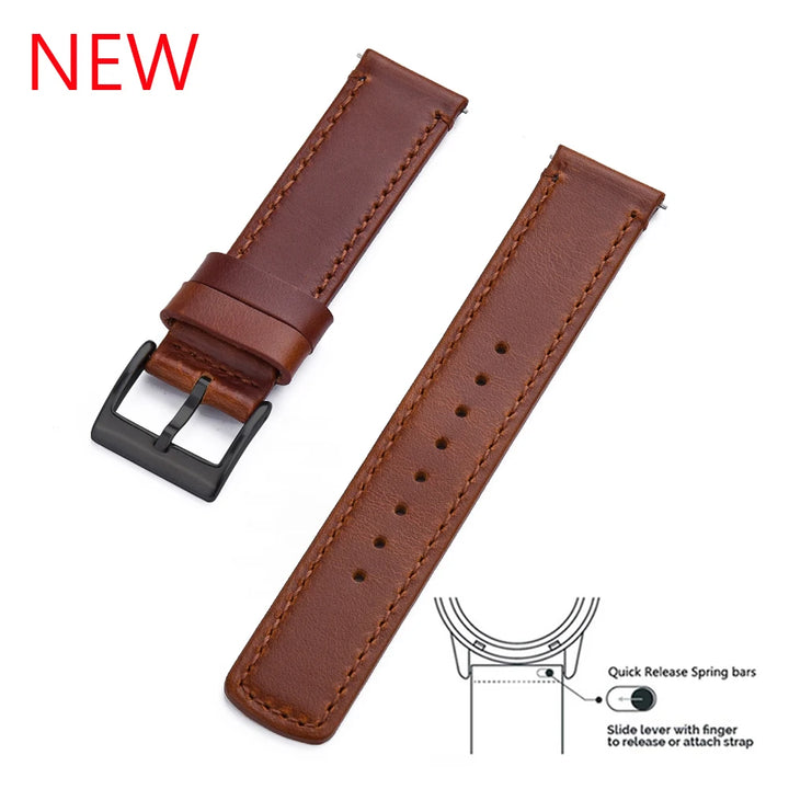JUELONG Premium Leather Watch Strap 20mm 22mm With Quick Release Watch Bands Black Silver Buckle For Men's Watches Accessories