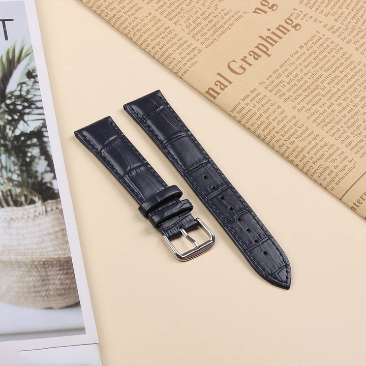 10mm–24mm Genuine Calfskin Leather Watch Strap (Slub Pattern, Universal)